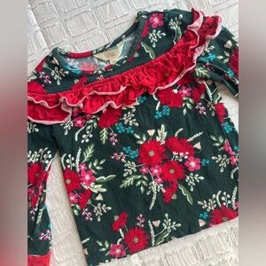 Matilda Jane Holiday Floral Ruffle Long Sleeve Top 2T — Christmas Green & Red